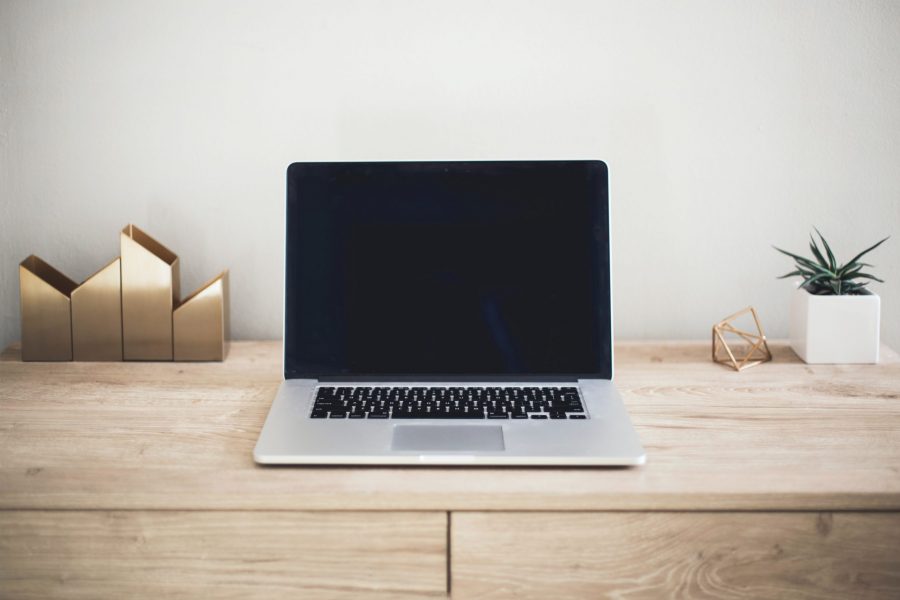 Open laptop on desk, New Entrepreneur Tech